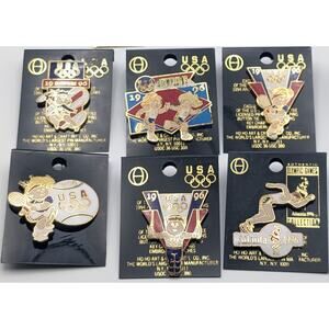1996 Atlanta Olympics USA Enamel Pin Lot of 6 On Card USOC Ho Ho Art Craft Izzy